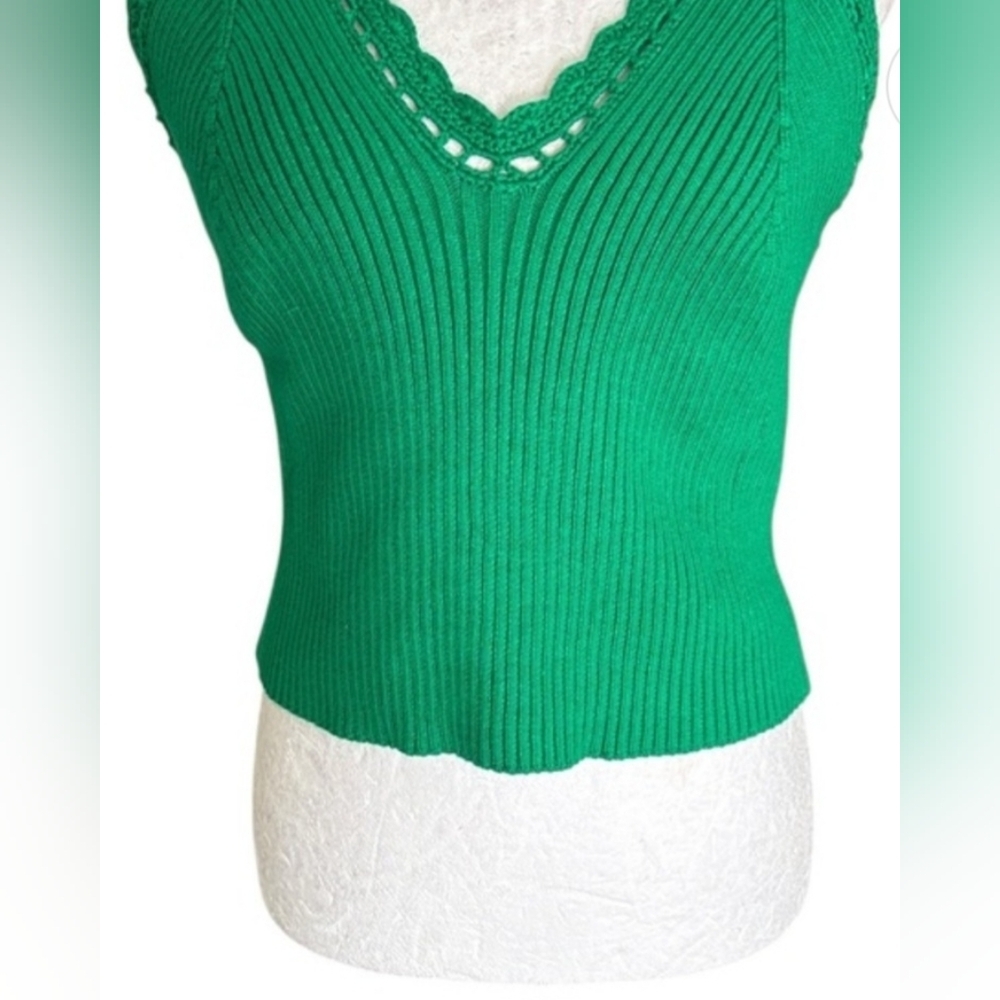 NWT House of Harlow 1960 Kelly Green Scalloped Crochet CropTank Top L - Picture 4 of 7
